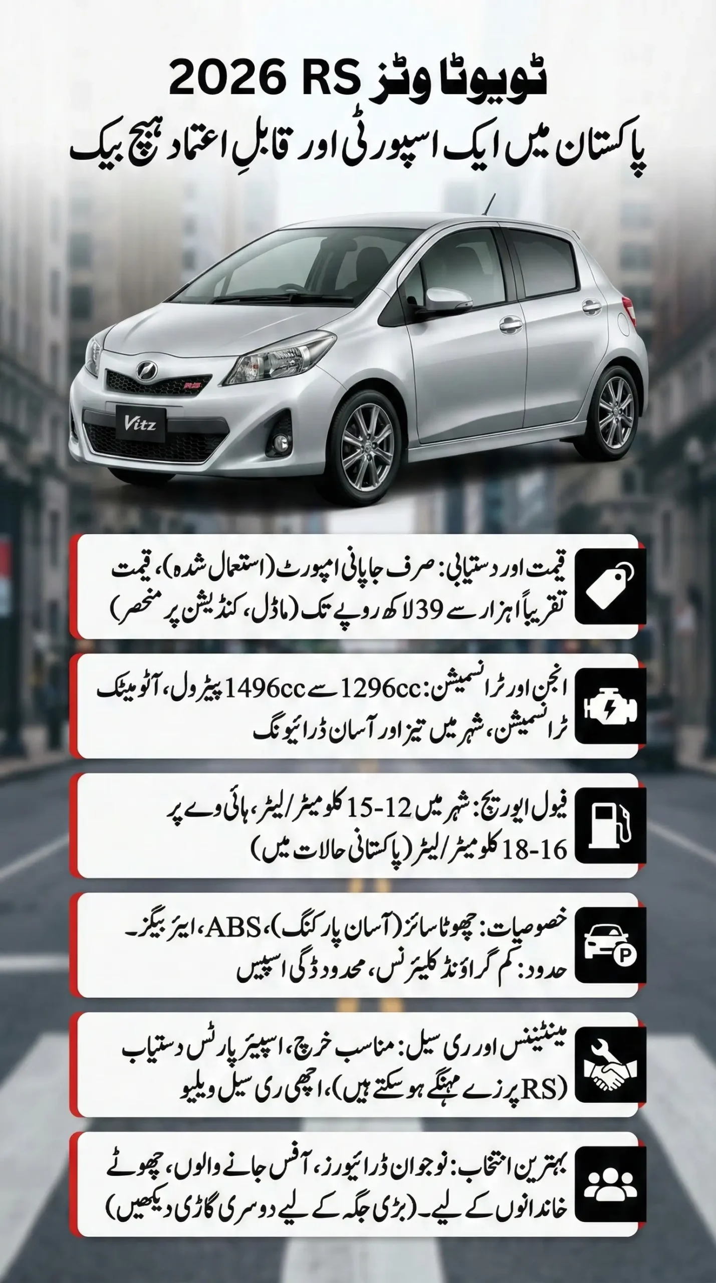 Toyota Vitz RS 2026 Price in Pakistan, Specs, Pros and Cons